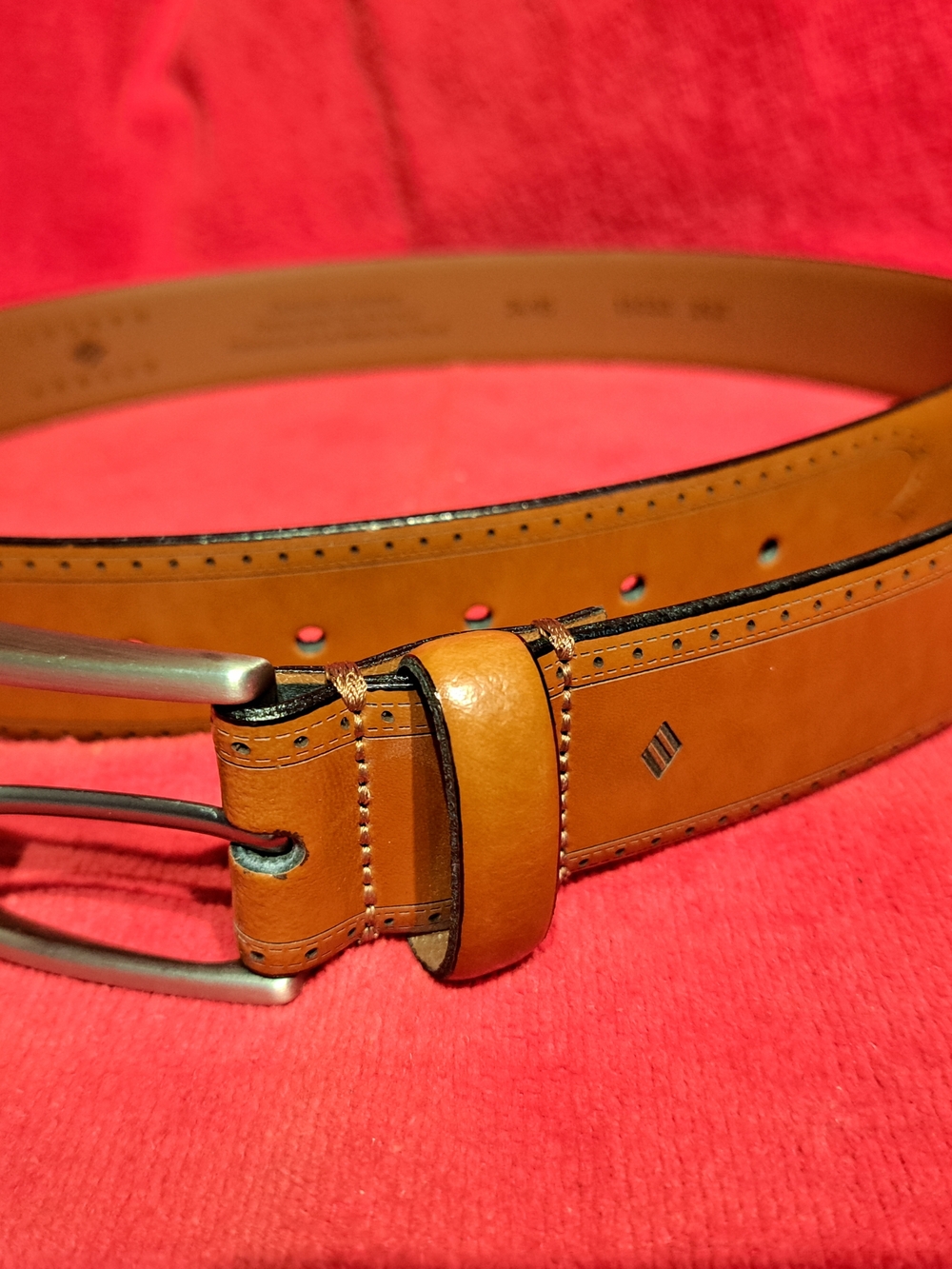 Joseph Abboud Cognac Brown Leather Belt with Brushed Metal Buckle